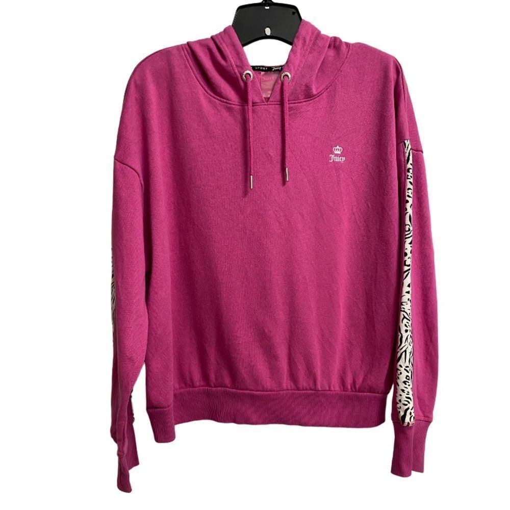 Juicy Couture Women's Pullover Hooded Sweatshirt Size L Pink/Fuchsia Y2K Grunge